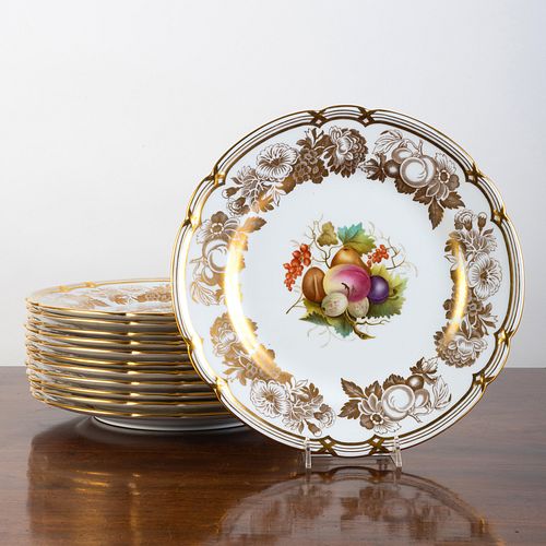 Set of Twelve Spode Dinner Plates Decorated with Fruit