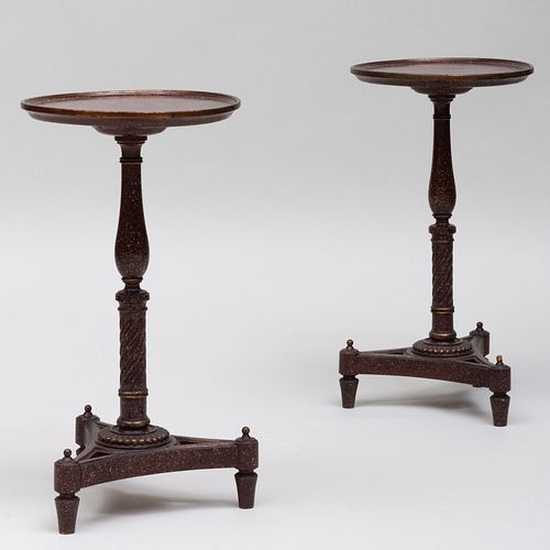 Pair of Regency Style Painted Faux Porphyry and Parcel-Gilt Drinks Tables, of Recent Manufacture