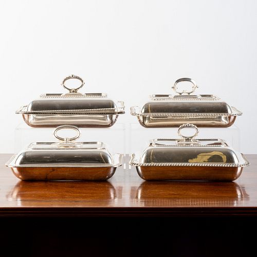 Group of Four Silver Plate Rectangular EntrÃ©e Dishes and Covers
