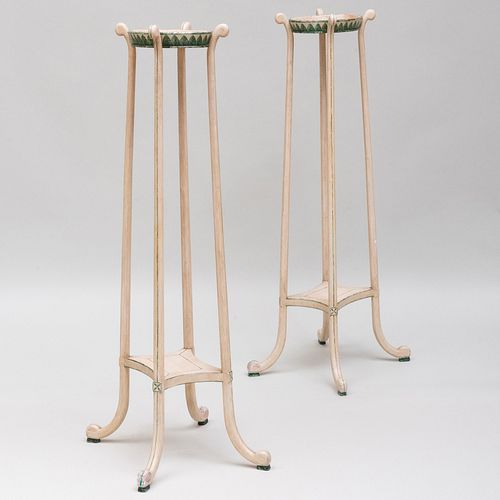 Pair of Painted Pedestals/Plant Stands, in the Manner of Colefax and Fowler