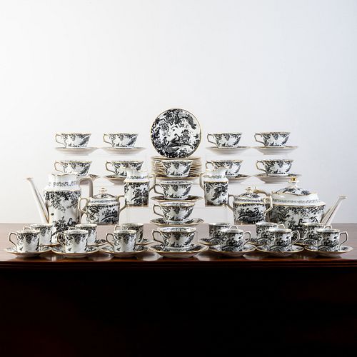 Royal Crown Derby Porcelain 'Black Aves' Part Tea and Coffee Service