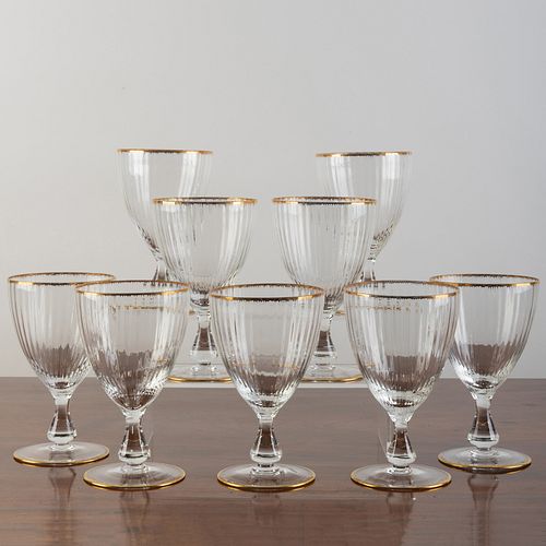 Set of Nine Gilt Decorated Glass Goblets