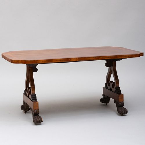 Unusual Regency Inlaid Rosewood and Ebonized Writing Table