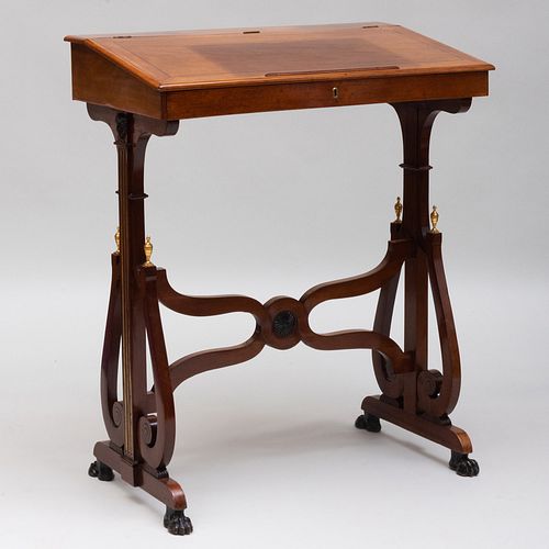 Rare Directoire Brass and Ormolu-Mounted Mahogany and Ebonized Slant-Front Standing Desk