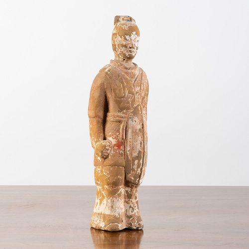 Chinese Painted Grey Pottery Figure of an Immortal
