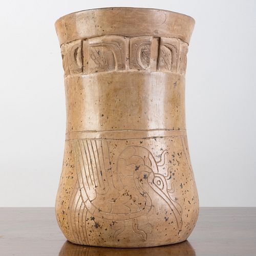 Mayan Incised Pottery Beaker Vessel