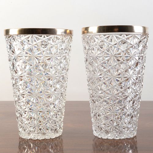 Pair of Victorian Silver-Mounted Cut Glass Beakers