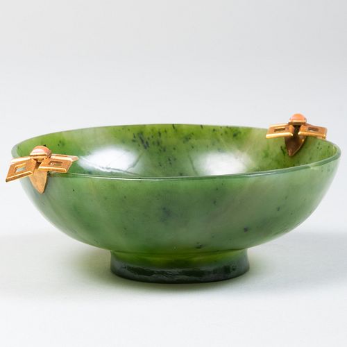Marchak, Paris Gold and Coral Mounted Jade Bowl