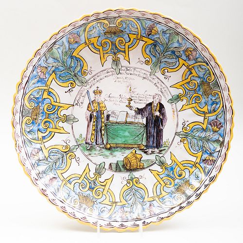 Nuremberg Georg Friedrich Grebner Polychromed Delft Charger Depicting Martin Luther and Johann, Duke of Saxony