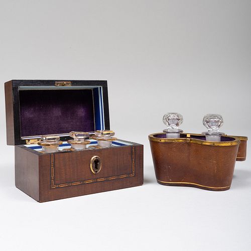 Two Sets of Gilt-Decorated Glass Scent Bottles in Cases