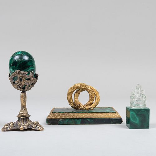 Group of Malachite and Hardstone Desk Articles