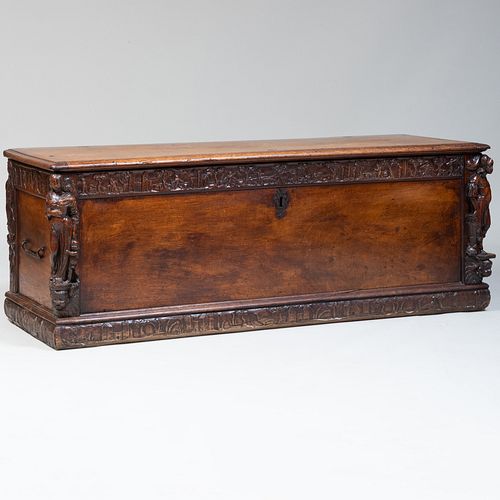 Continental Late Renaissance Style Carved Walnut Cassone, Possibly Italian