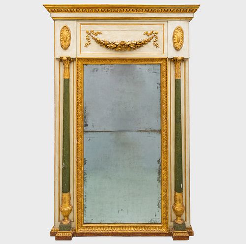 Large Italian Neoclassical Painted and Parcel-Gilt Mirror