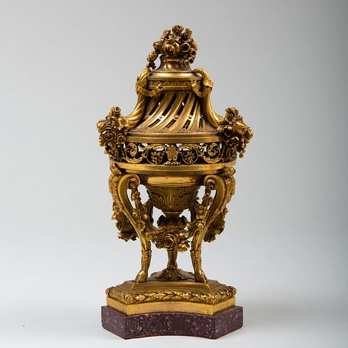 Louis XVI Style Ormolu BrÃ»le Parfum on a Porphyry Base