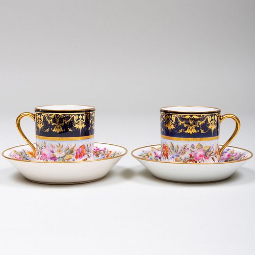 Pair of SÃ¨vres Cobalt Ground Porcelain Cups and Saucers