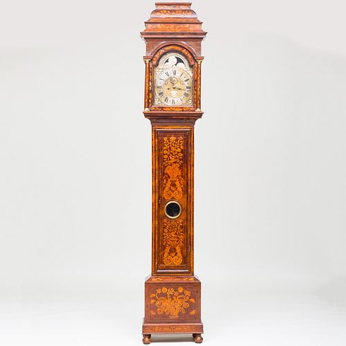Dutch Fruitwood and Burl Walnut Marquetry Tall Case Clock, Signed Wessels Junior, Amsterdam