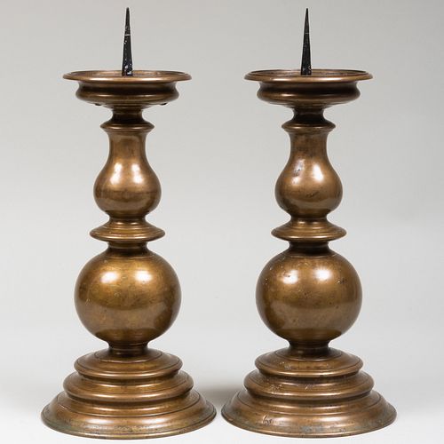 Pair of Continental Bronze Pricket Candlesticks
