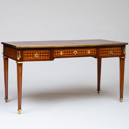 Late Louis XVI Ormolu-Mounted Mahogany and Fruitwood Parquetry Bureau Plat, Stamped Lebesgue