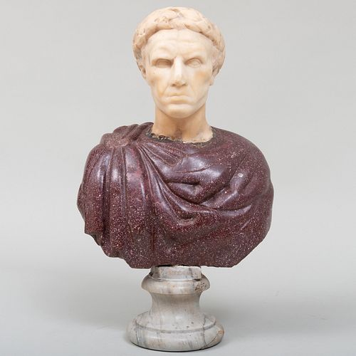Italian Marble and Porphyry Bust of Julius Caesar