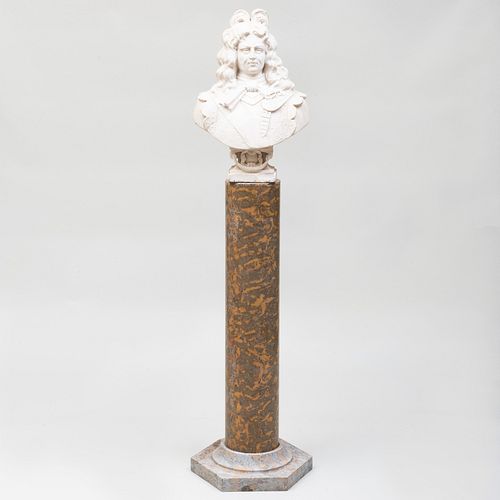 Continental Carved Marble Bust of a European Aristocrat on a Marble Pedestal, Possibly French