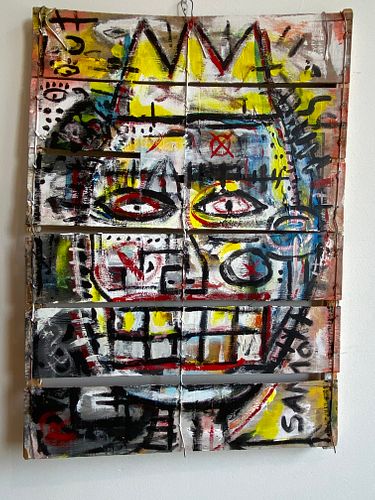 Jean-Michel Basquiat Rendition Mix Media on Salvaged Board