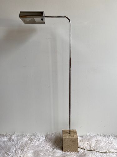 Mid Century Chrome Floor Lamp with Travertine Base