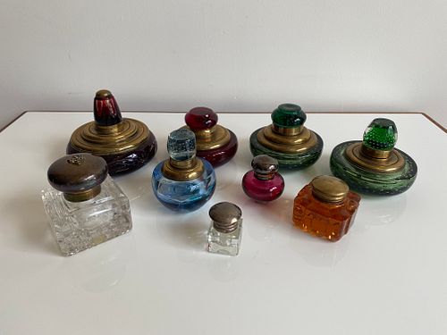 Antique Collection Crystal Sterling Brass Inkwells