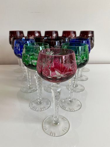 15 Bohemian Cut to Clear Moser Wine Glasses