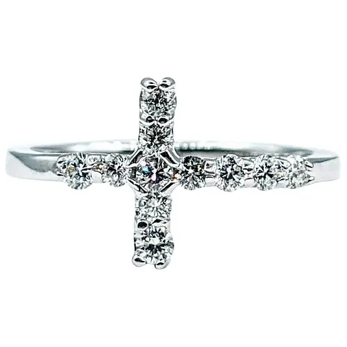 Glittering Diamond & 14K White Gold Cross Ring