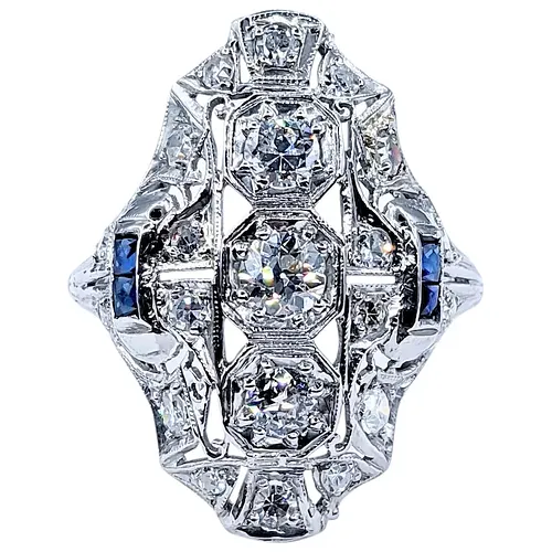 Glamorous Antique Art Deco Diamond Navette Ring