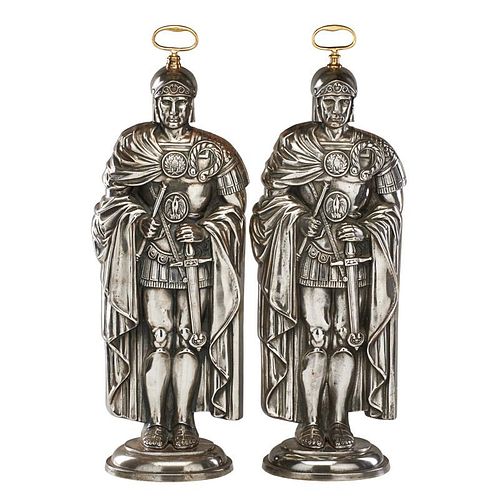 PAIR OF SILVERED IRON FIGURES