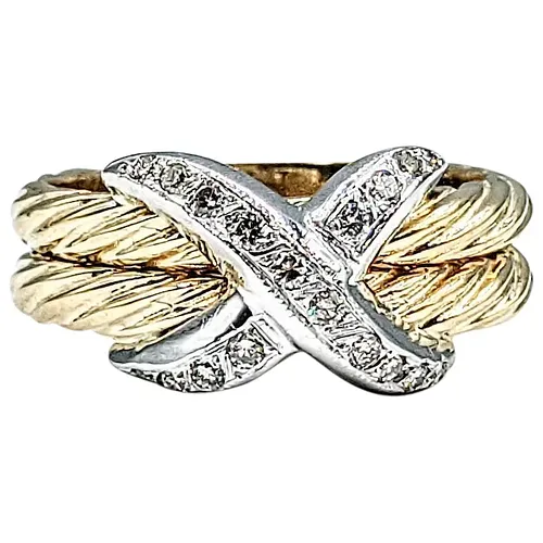 Cable Twist Diamond "X" Fashion Ring