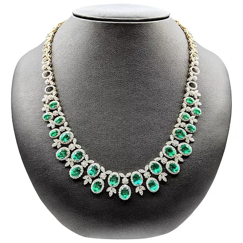 Spectacular Emerald & Diamond Two-Row Necklace