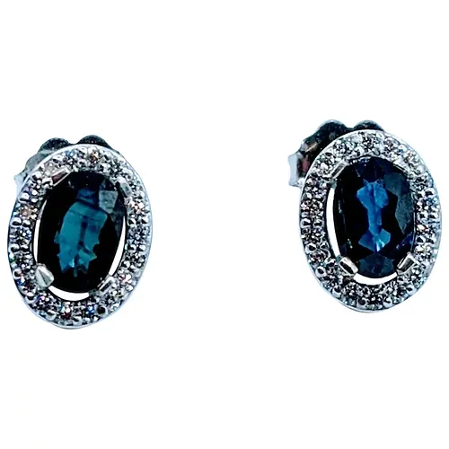 Gorgeous 1.10ctw Deep Blue Sapphire & Diamond Stud Earrings