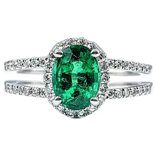 Contemporary Emerald & Diamond Cocktail Ring