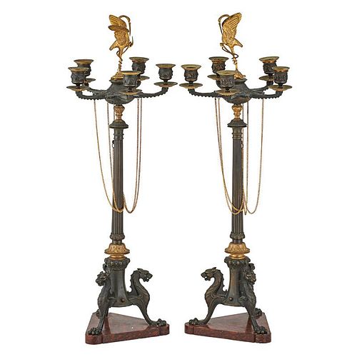 PAIR OF FRENCH GILT AND BRONZE CANDELABRA