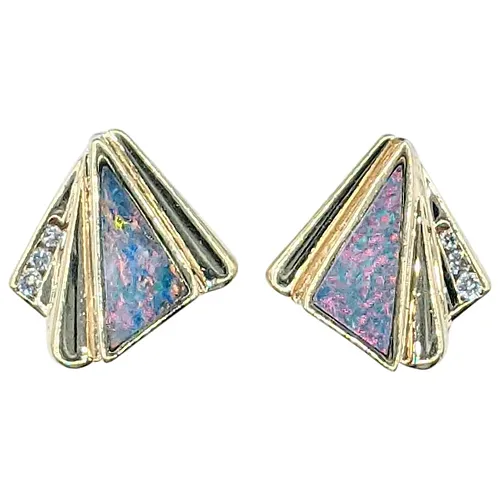Colorful Retro Opal & Diamond Stud Earrings