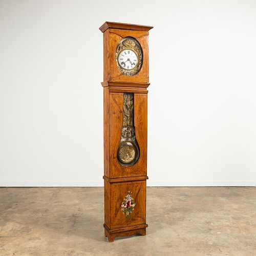 19TH C. FRENCH FAUX BOIS PAINTED COMTOISE CLOCK