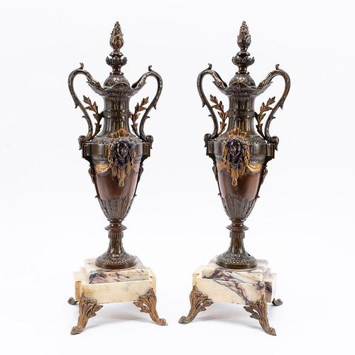 PAIR, NEOCLASSICAL-STYLE URNS ON MARBLE BASES