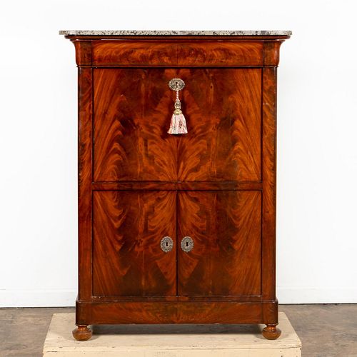 19TH C. MARBLE TOP MAHOGANY SECRETAIRE A ABATTANT
