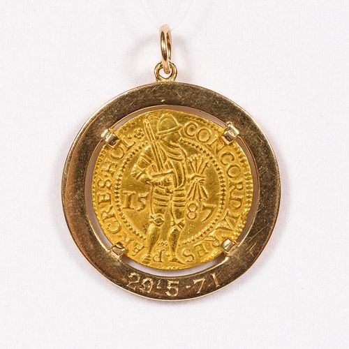 1587 DUTCH COIN IN 14K YELLOW GOLD PENDANT