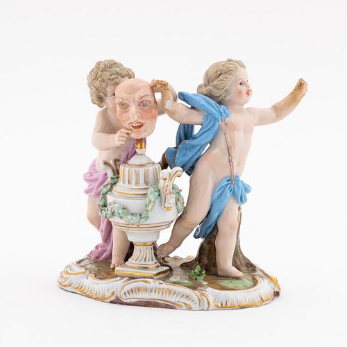 MEISSEN PUTTI WITH MASK FIGURAL GROUP