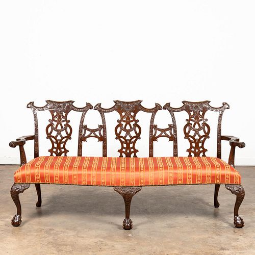 19TH C. CARVED MAHOGANY CHIPPENDALE-STYLE SETTEE