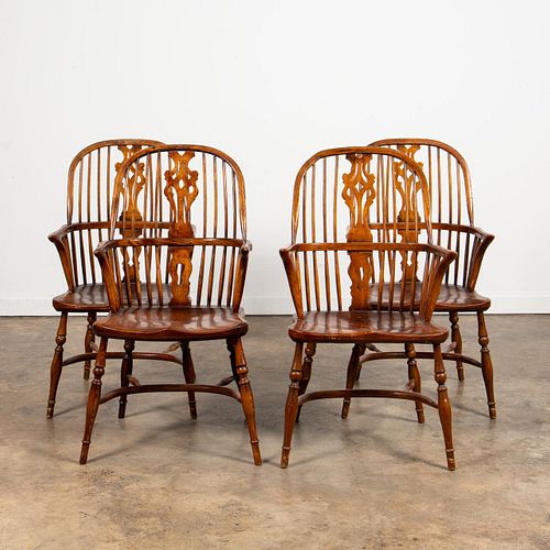 SET OF FOUR WINDSOR WOODEN ARMCHAIRS