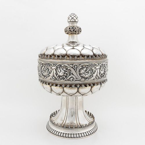 LARGE GERMAN.800 SILVER NEO-GOTHIC COVERED CUP