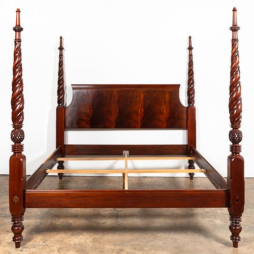 MAHOGANY FOUR POSTER BED, TURNED SPIRAL POSTS