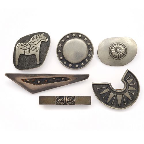 Collection of Swedish Silver and Pewter Modernist Pins