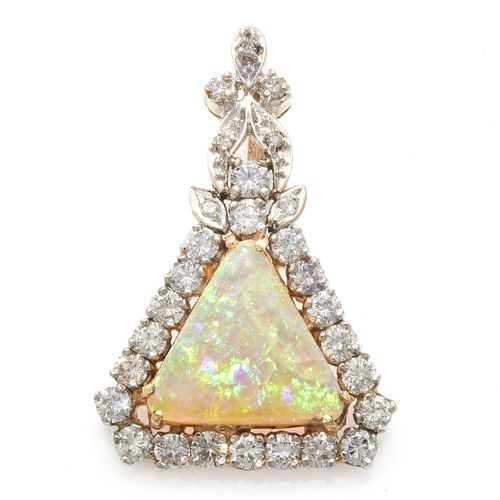 Opal, Diamond, 14k White Gold Pendant