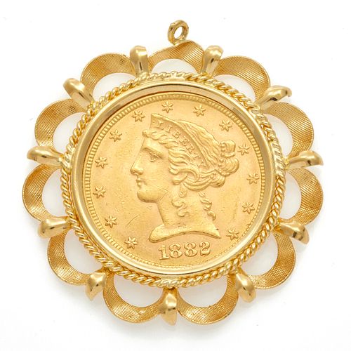 1882 Liberty Head $5 Coin, 14k Pendant