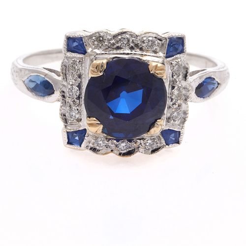 Sapphire, Diamond, 14k White Gold Ring